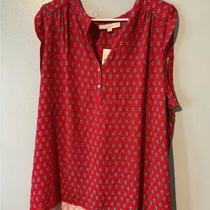 LOFT Red Patterned Sleeveless Blouse